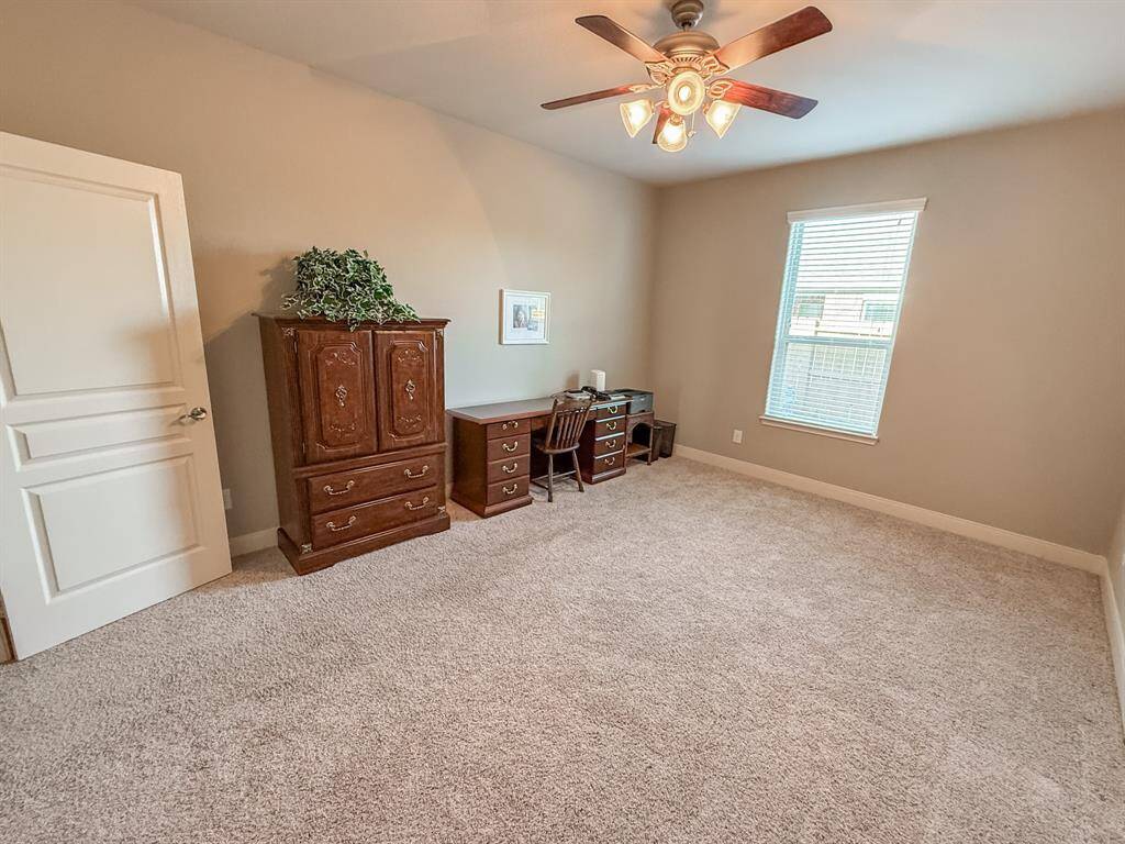 The flex room is so large!  It also has recently installed carpet. It does not have a closet but can be used as a study, media room, workout room or as an additional guest room if needed.