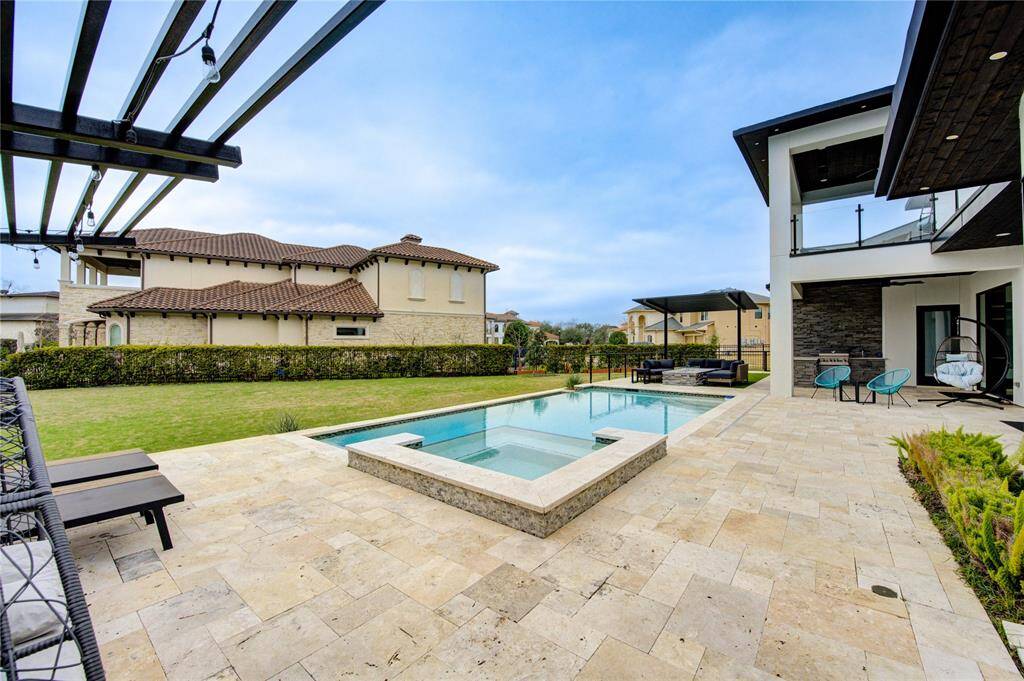 UPGRADED BACKYARD WITH POOL, SPA, PERGOLAS, BBQ GRILL AREA, SITTING AREA WITH FIREPIT
