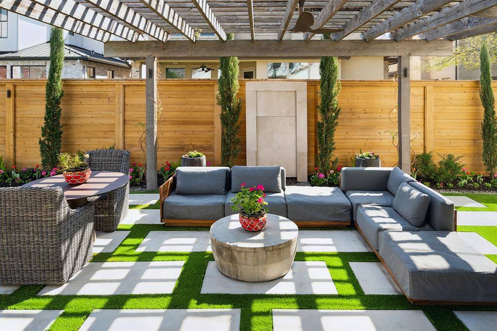 Tranquil outdoor area with water feature