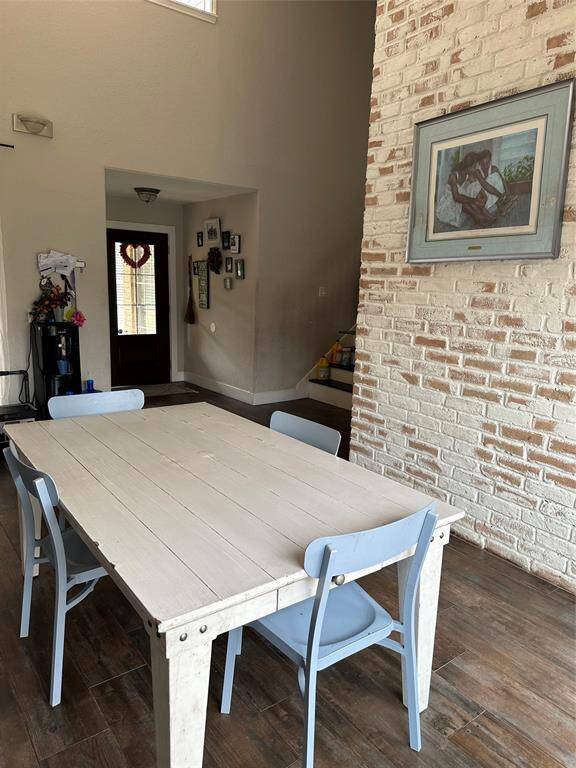 Dining room with tile floors.