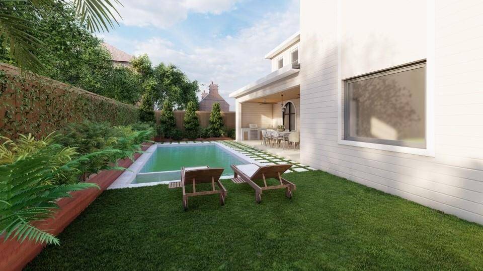 *This image is a digital rendering of a potential pool design for the backyard. Pool is not included.*