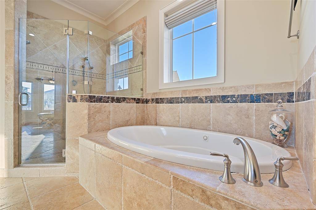 Soaking tub with separate walk-in shower