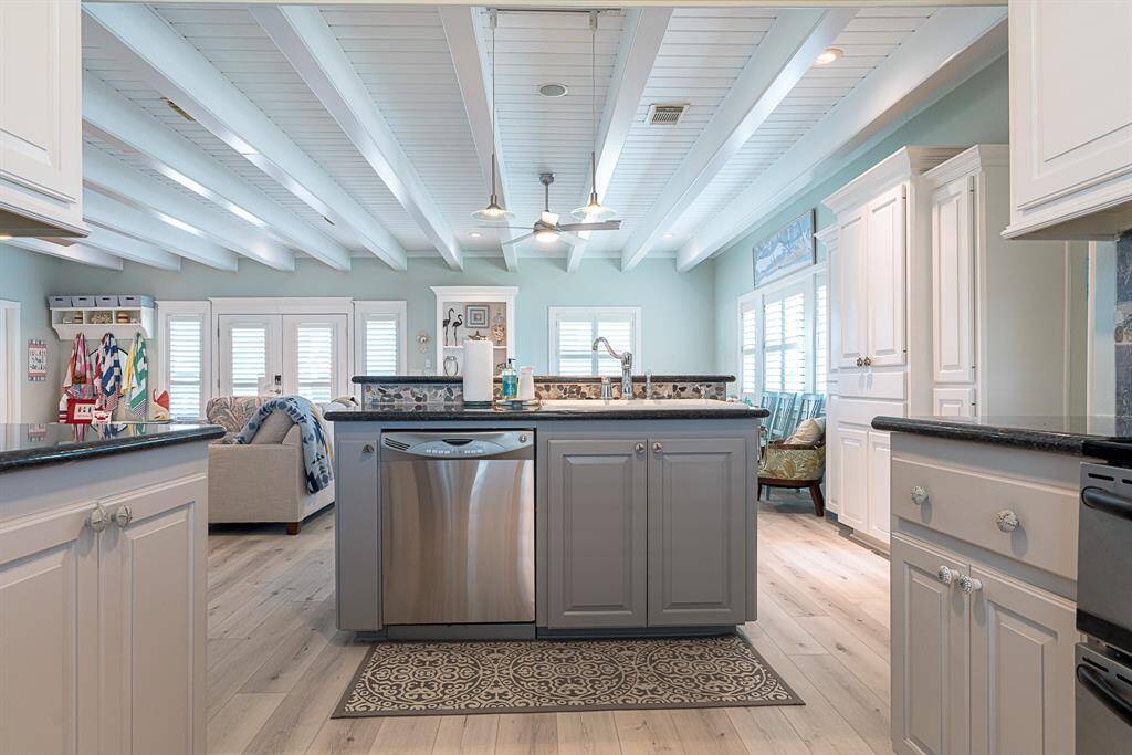 Kitchen area overlooking dining area
