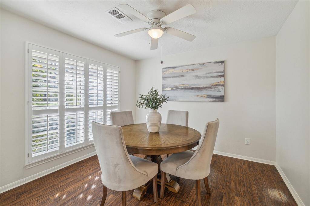 The formal dining room welcomes you in.