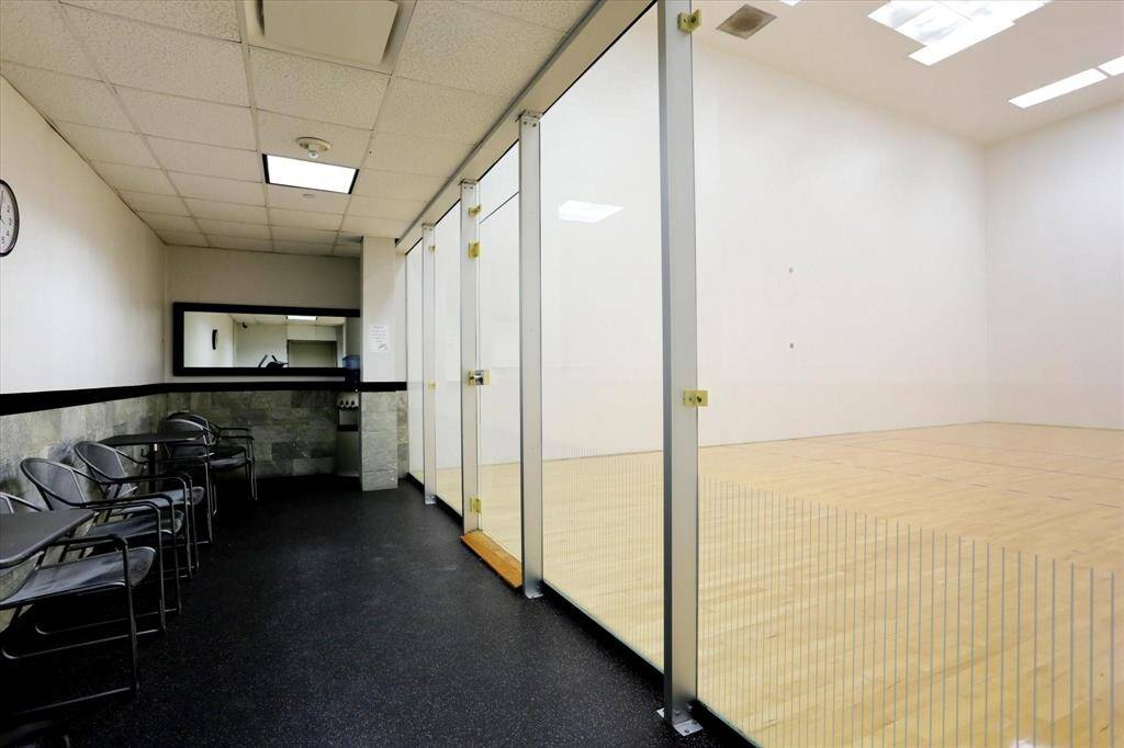 Burn off some steam in the private racquetball court!