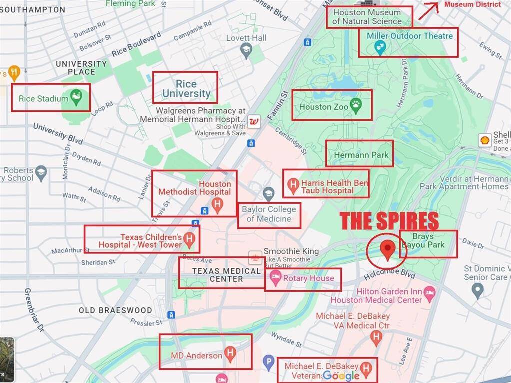 Amazing Location! .2 miles away from Hermann Park, .3 miles away from the Med Center & 1 mile from the Museum District! Convenient to Sport Complexes, as well! 2.3 miles from Reliant Stadium, 5.5 miles from Minute Maid Park, 4.2 miles from Toyota Center & 5.1 miles from Shell Energy Stadium.