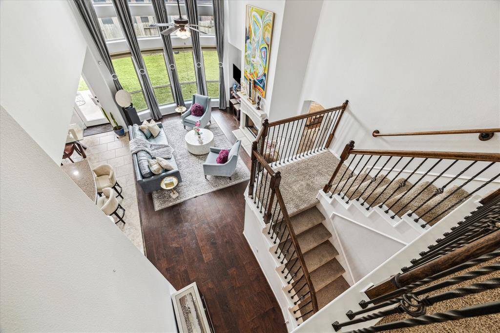 View from upstairs loft area showing family room.