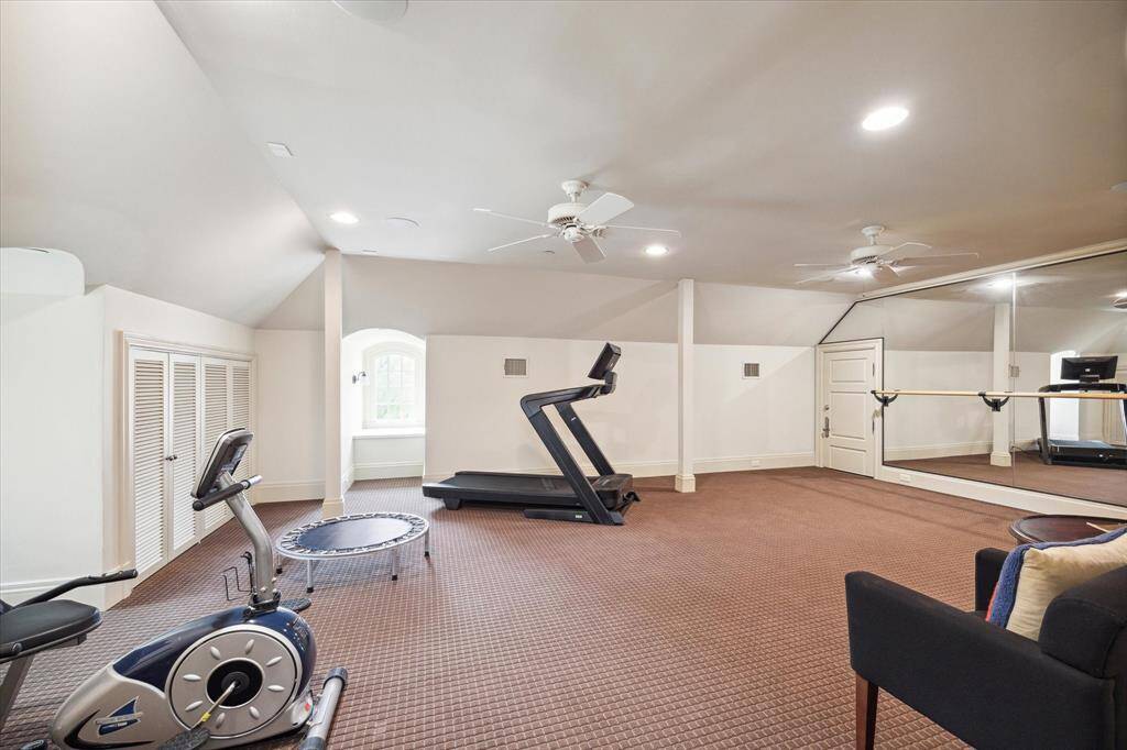 Mirrored exercise room that will hold any and all equipment. Third floor has two extra large walk in designated storage spaces to house all your holiday decor, luggage and more. Although we are nearing the end of our house tour, let’s take another look outside… there’s still so much more to see!