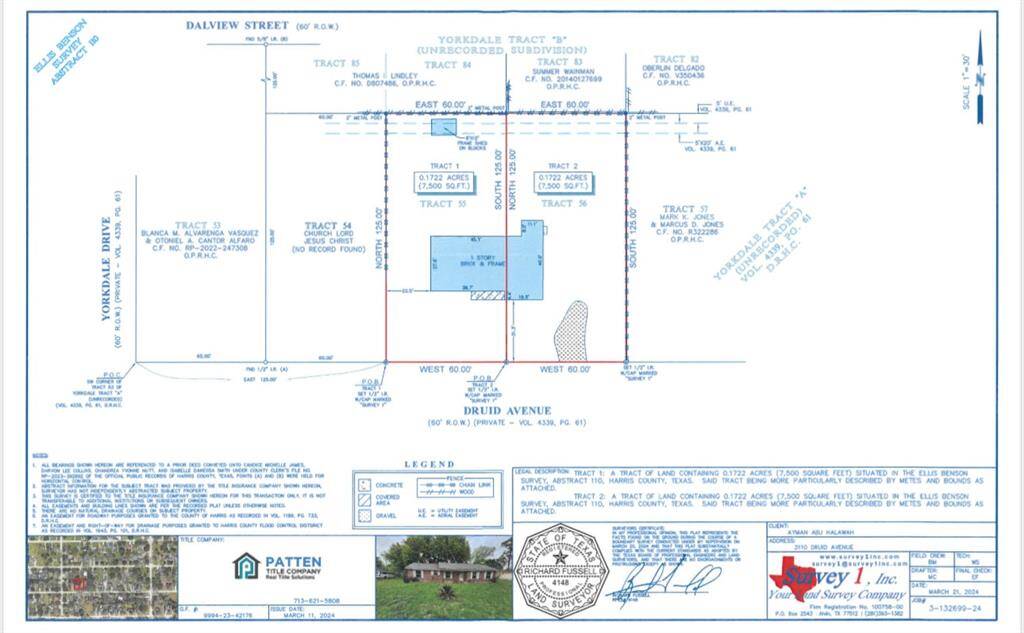 PROPERTY SURVEY OF THE COMBINED 2 LOTS 15000 SQUARE FEET