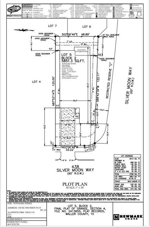 Plot Plan. Home faces East and located at a corner.