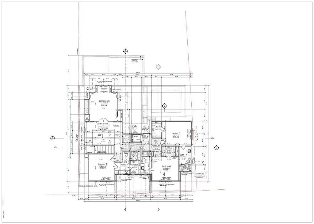 A view of the second floor plan shows the game room with closet and snack bar, open hall and staircase leading to three additional bedrooms, each with it's own bath and walk-in closets.