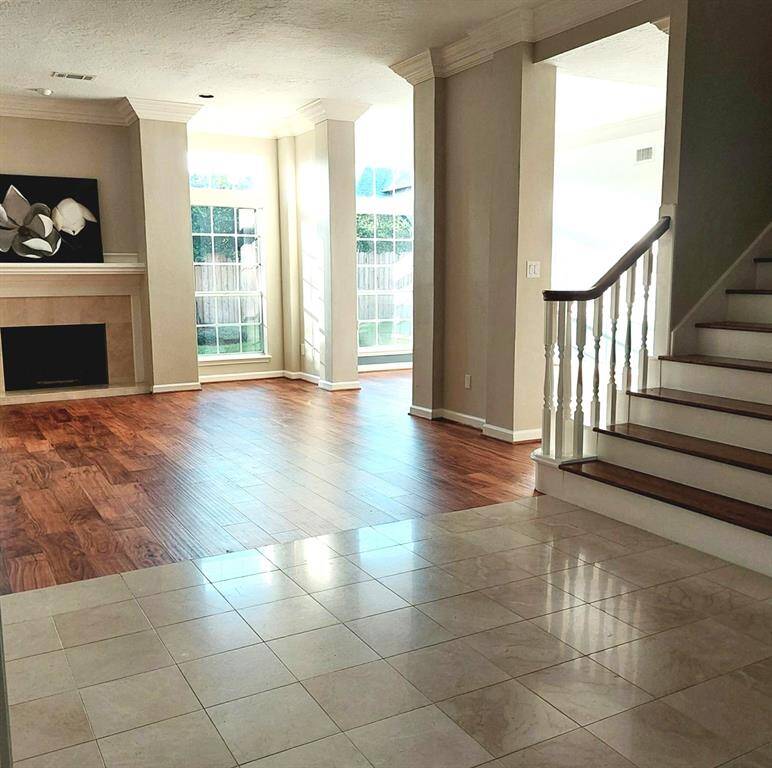The family room is open to the formal dining room.