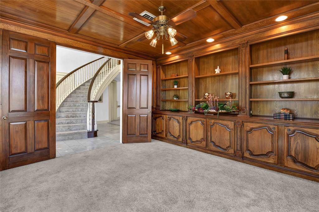 Built in shelves and cabinets.
