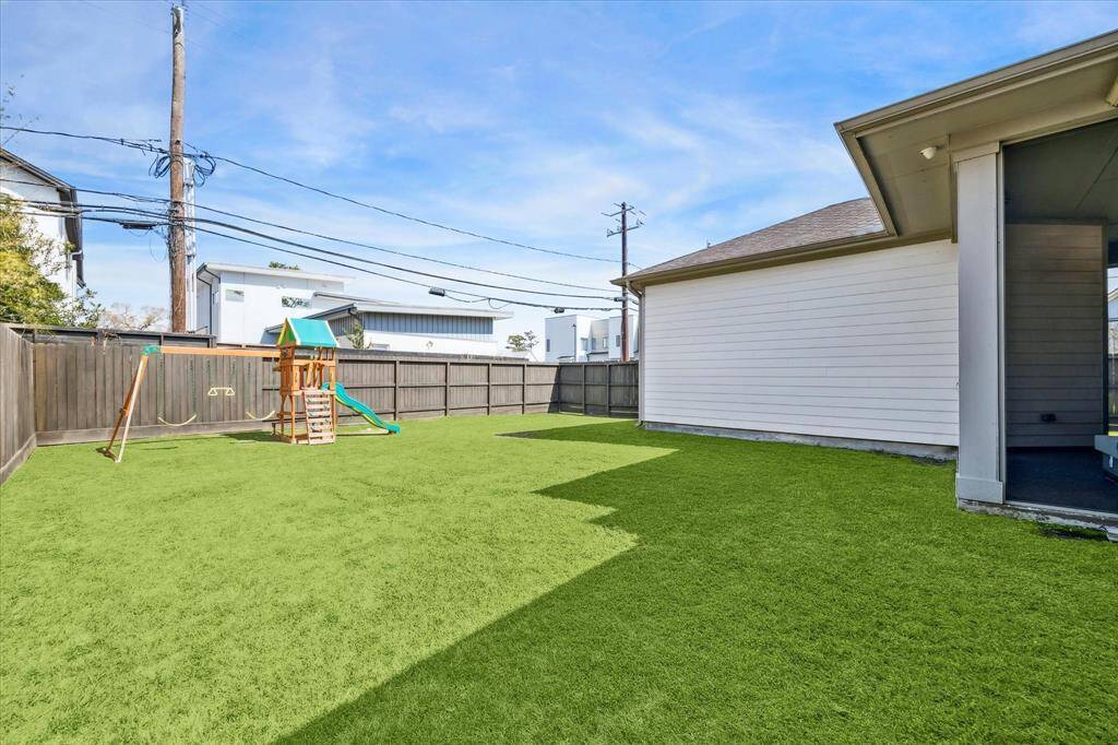 Generous backyard space offers versatility for outdoor activities, entertaining, or future enhancements. Lush green surroundings create a welcoming environment, while the fully fenced perimeter ensures privacy. Positioned next to the screened-in patio, the layout seamlessly blends indoor and outdoor living.
