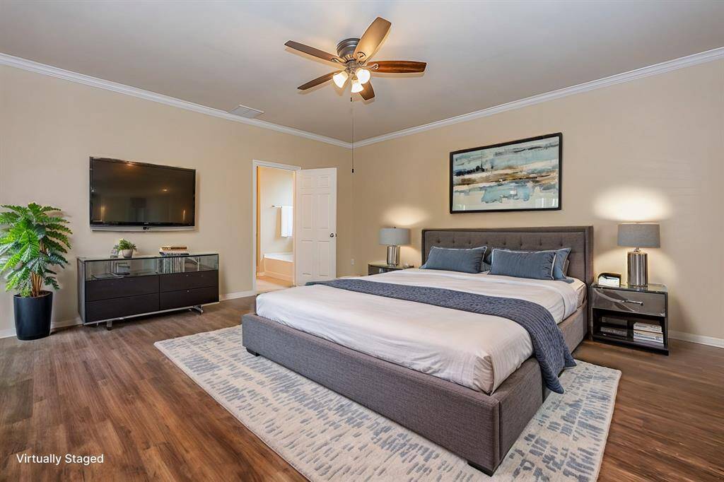 Virtually staged primary bedroom