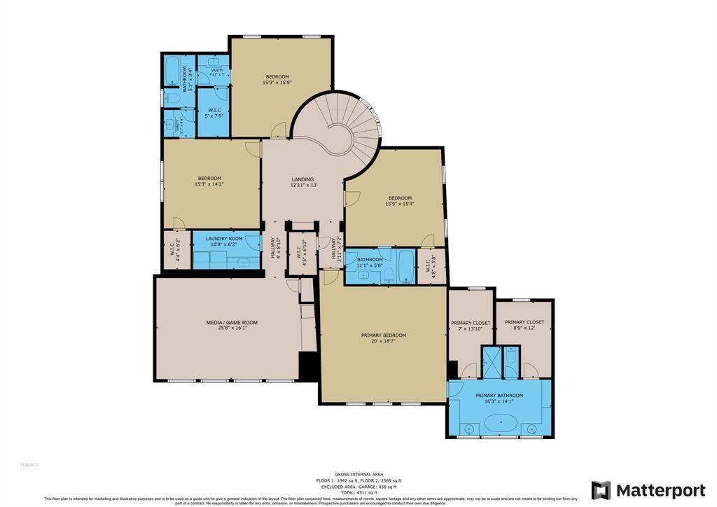 Second floor plan. Great versatility and spacious primary bed chamber offering dramatically illuminated treetop views and sumptuous marble clad bath bathed in natural light.