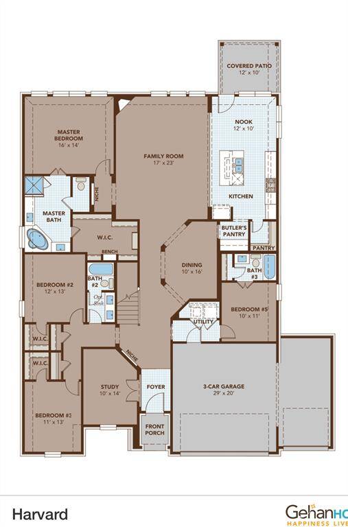 Gehan's Harvard floorplan. Bedroom 5 and 3rd garage bay converted to custom built inlaw suite.