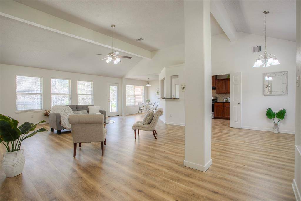 View of the living room from the front door.