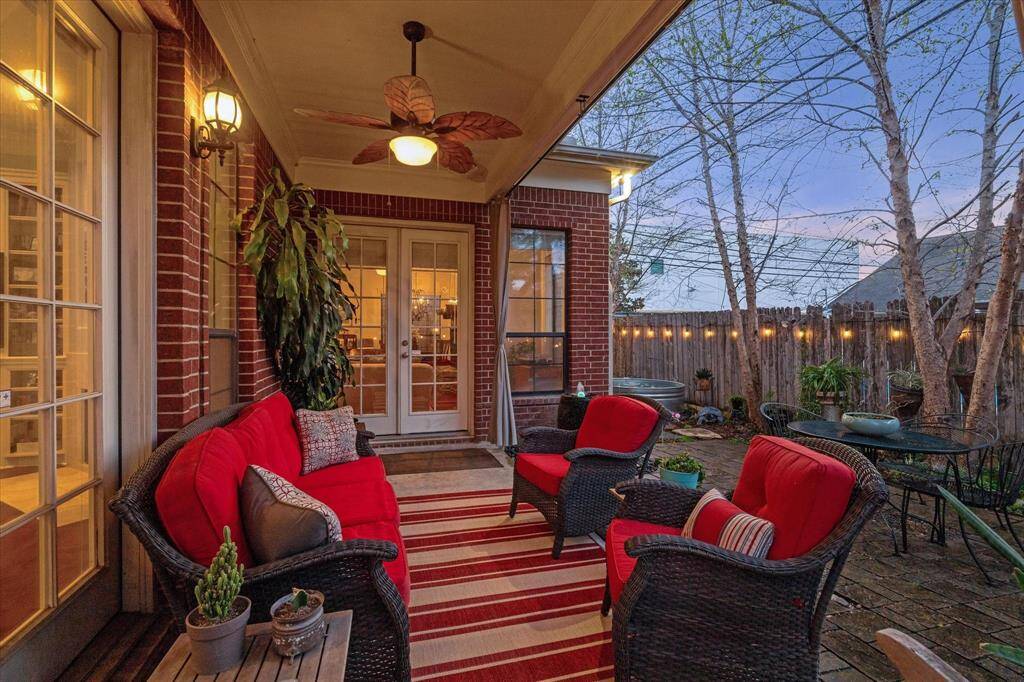 The patio can be accessed by the primary or living room.