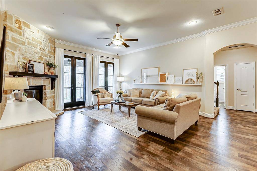 The family room offers ample space to comfortably accommodate your favorite sectional and occasional chairs.