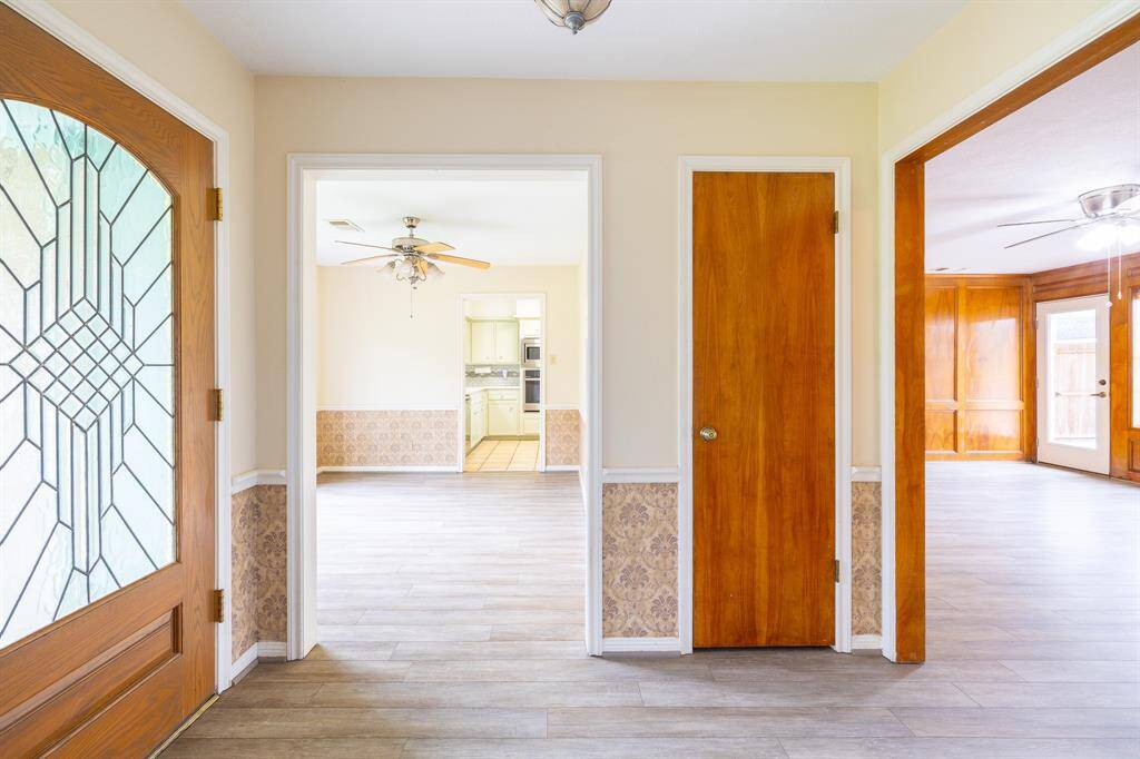 Entering the front door, you have your dining room to your left and study on your right.