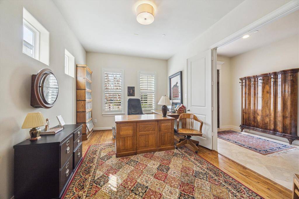 You will find plantation shutters throughout the home.