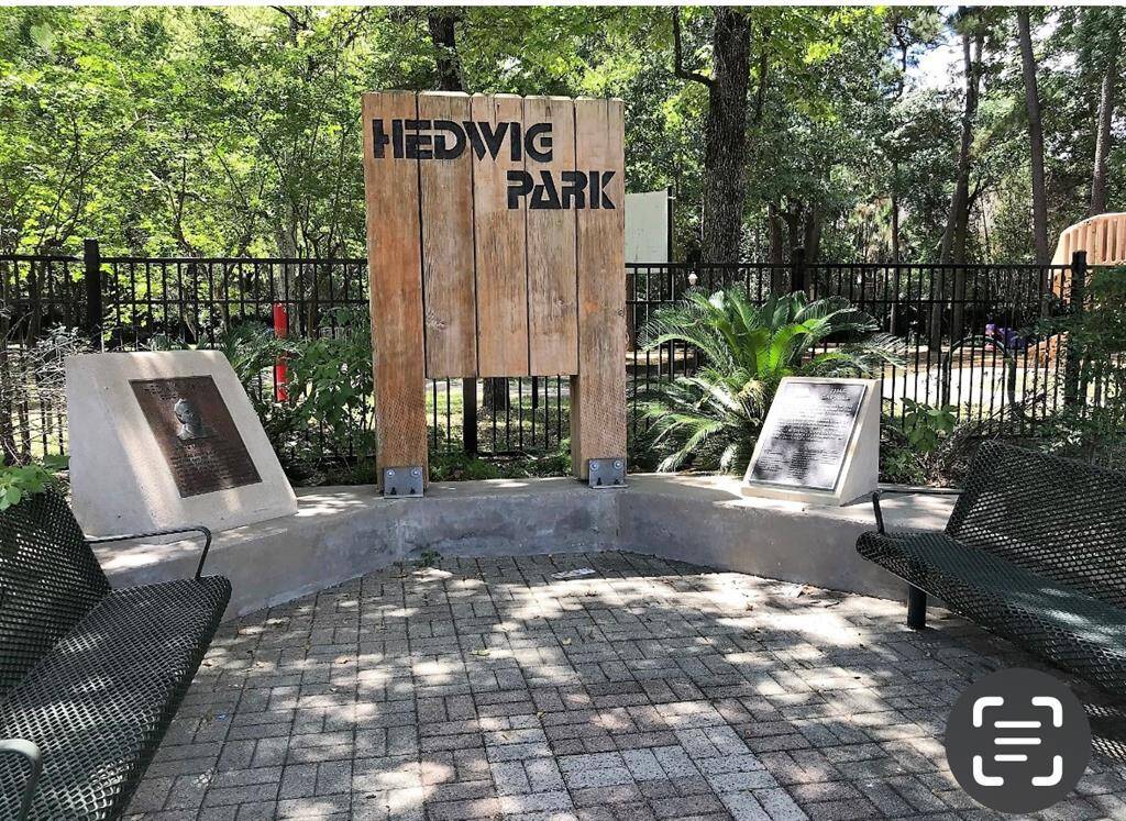 Hedwig Park, Spring Branch Library and the Fire station are next to each other and across the street from each other-a childs delight! Picnic areas and shaded pavilion. Playground.