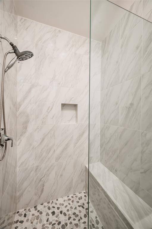 ...with a seamless shower with bench seat.