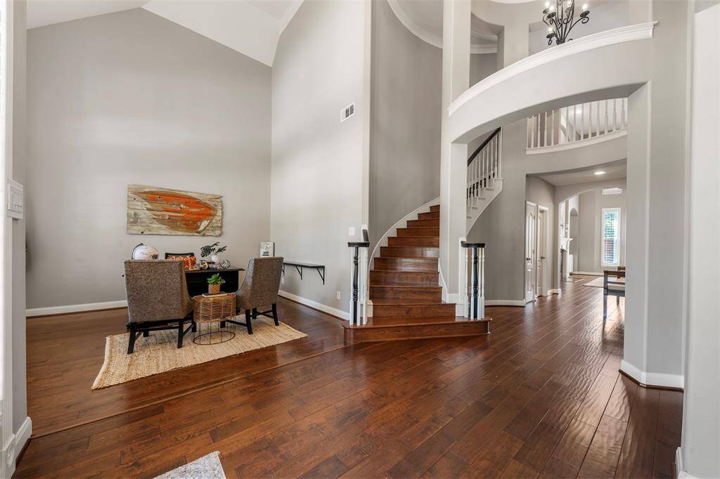 View of the home office/study and the gorgeous spiral staircase.
