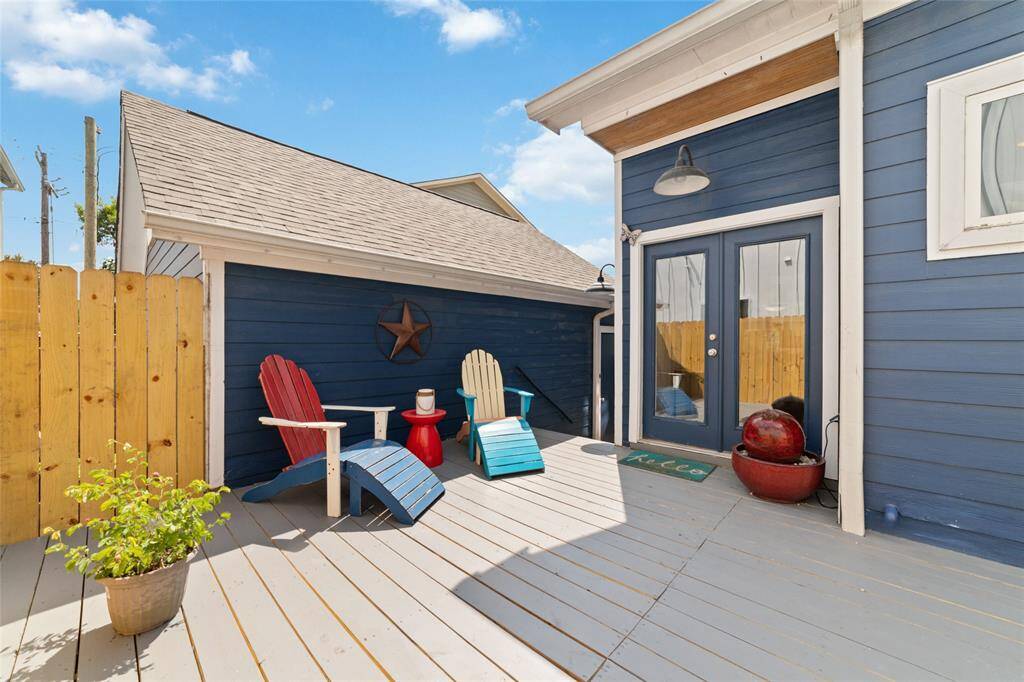 Garage door insulation was added in September 2018. Shaft driven garage door opener-LiftMaster 8500, was added in October 2017. The French doors open into the living room, seamlessly blending the outdoors with the indoors.