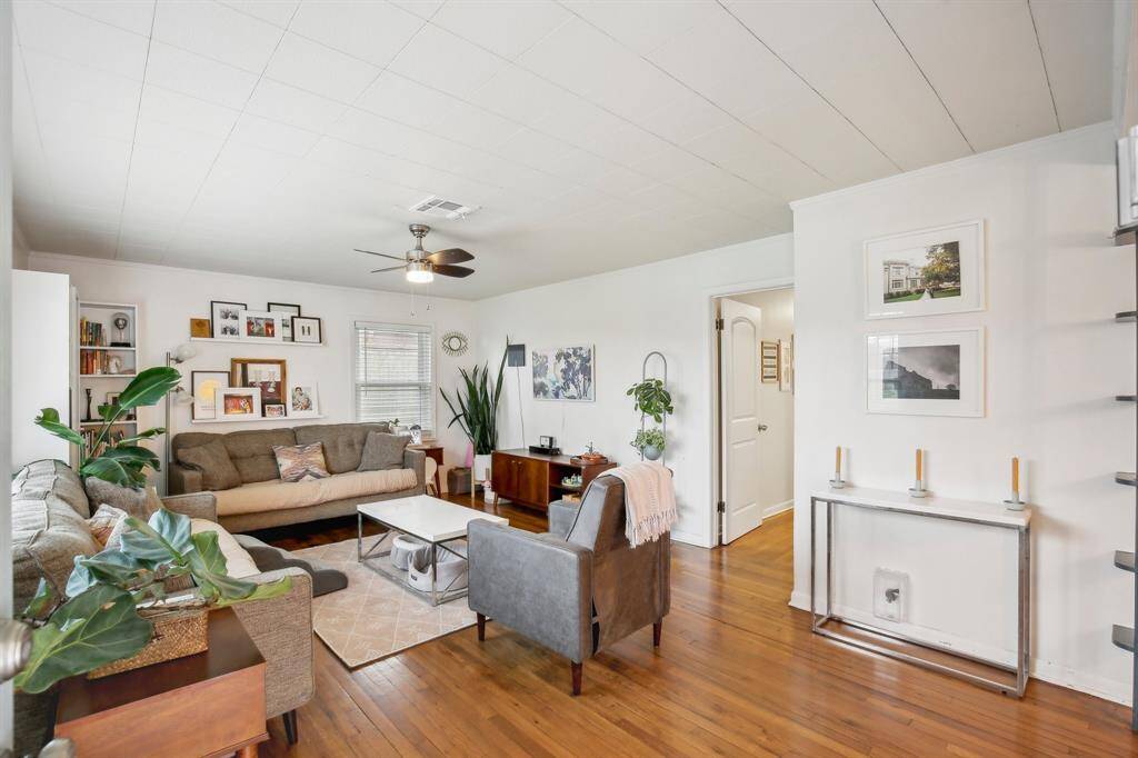 Living room with hardwood floors.
