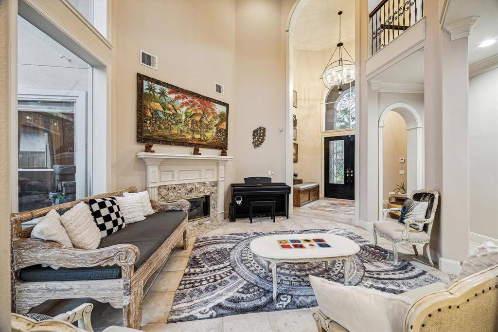 Large windows offer backyard views from the family room area.