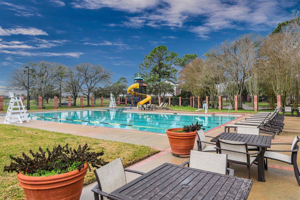Neighborhood pool with water slide