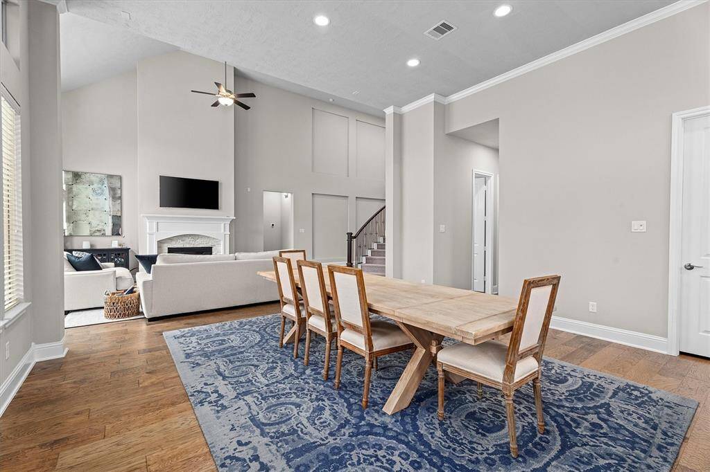 Large dining space flows seamlessly from living area to kitchen.