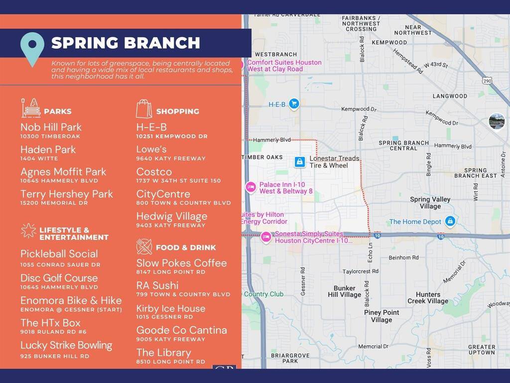 Spring Branch offers so much for your lifestyle! And it's so convenient to sporting, music, entertainment and business districts.