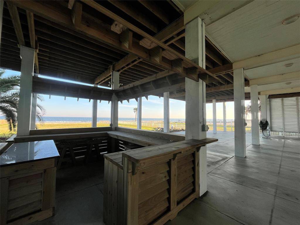 Covered, outdoor entertainment area.