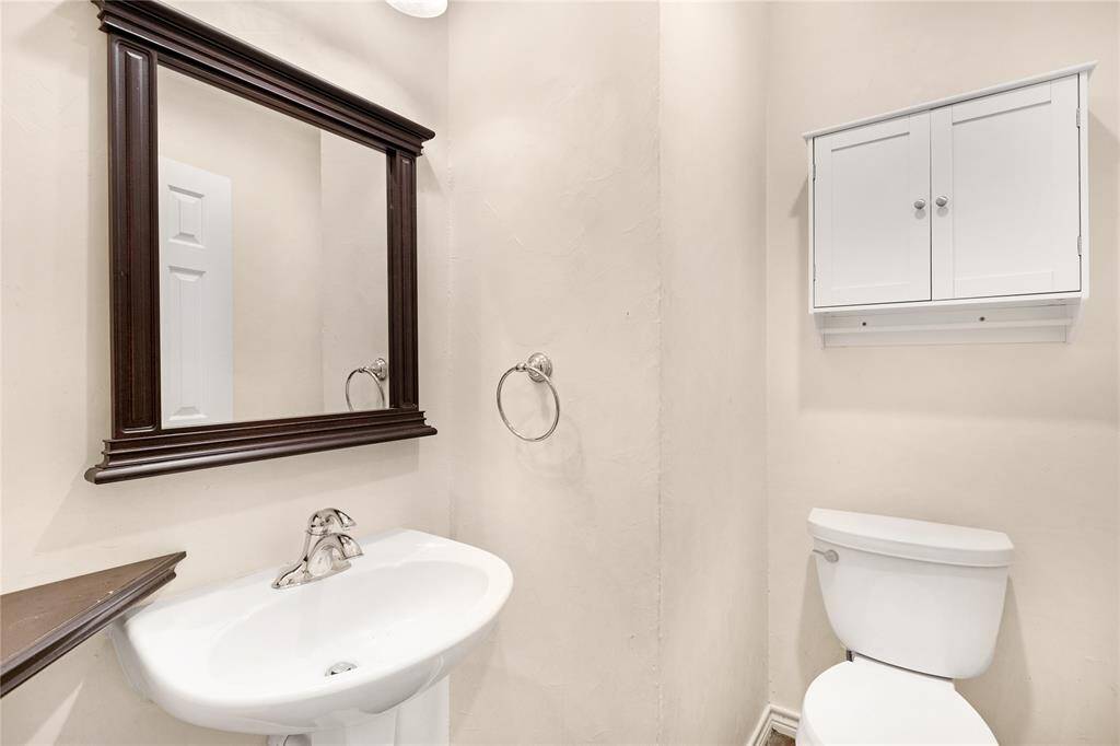 The powder room is conveniently located