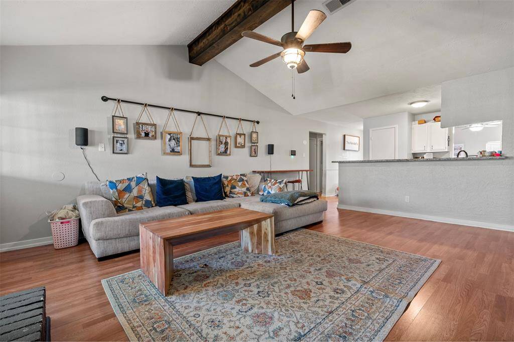 View of the living space into the kitchen