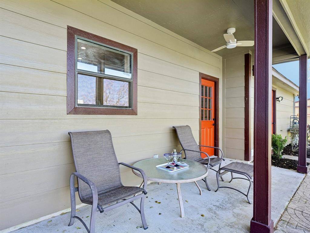 The covered patio is a great place to find relief from the relentless Texas sun.