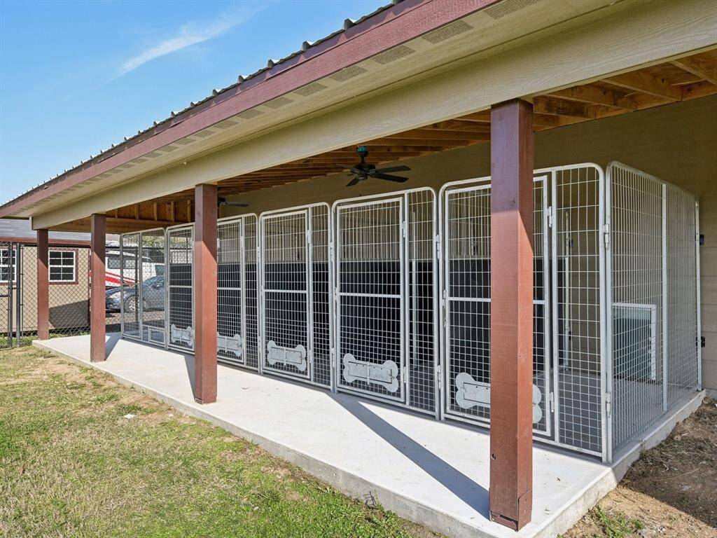 The exterior of the dog care building.