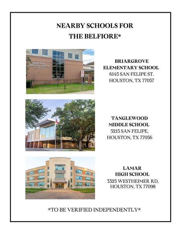 NEARBY SCHOOLS FOR THE BELFIORE - All to be verified independently.