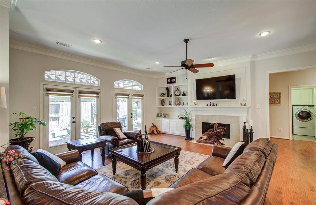 Comfortable family room with built-ins.
