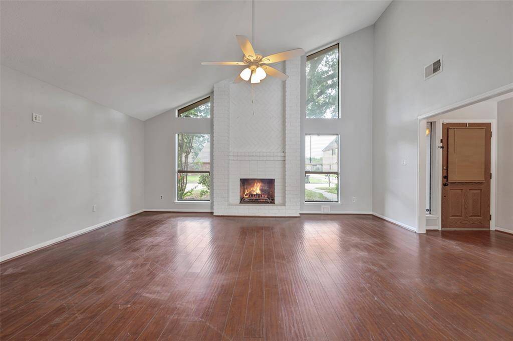 Living space with a gas log fireplace