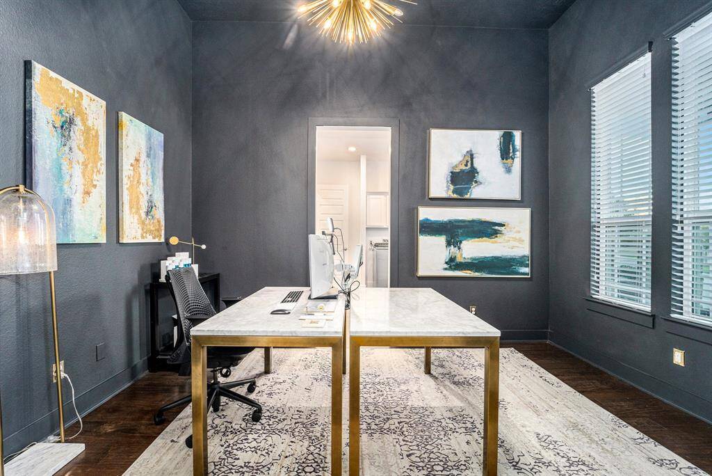 Office - East-facing office featuring color-drenched walls and custom lighting, providing the perfect setting for work-from-home productivity.