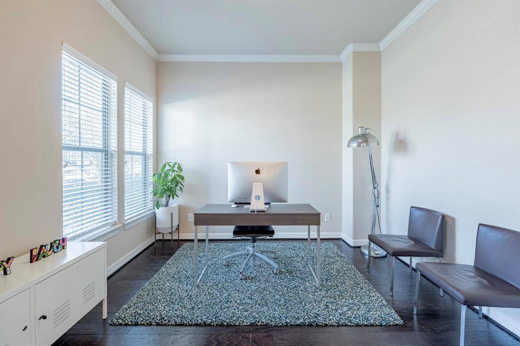 The study with Wood floors, French doors and conveniently located to the left of the entry.
