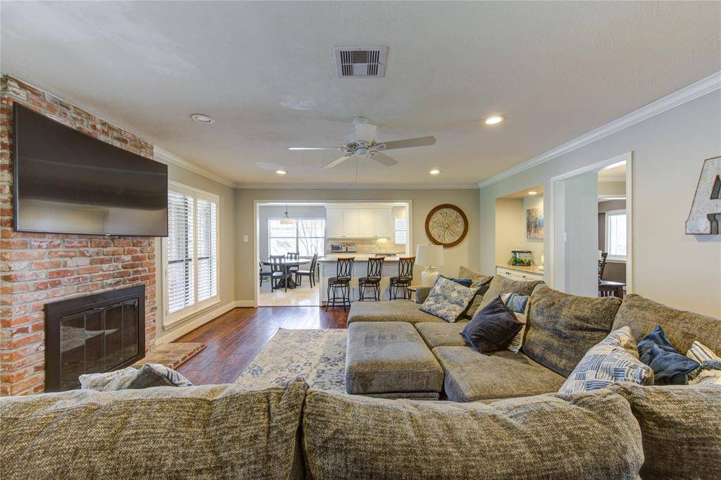 Family room with beautiful, brick fireplace!