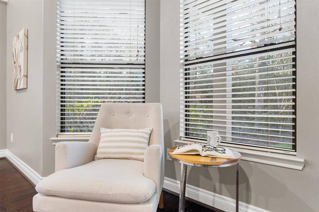 The seating area is great place to relax and read a book.