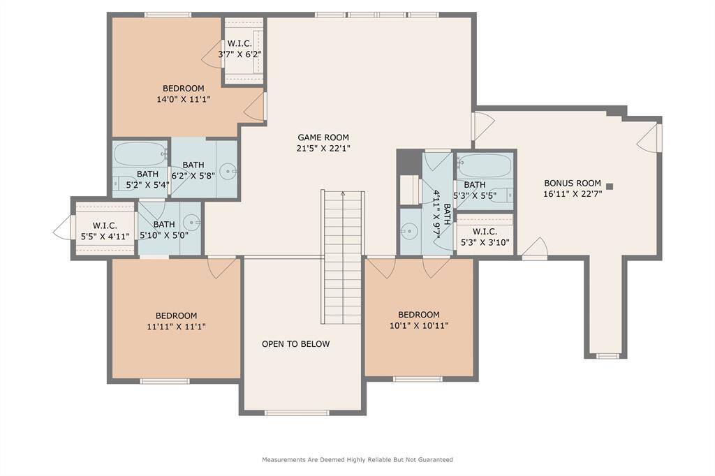 Upstairs floor plan with room dimensions.