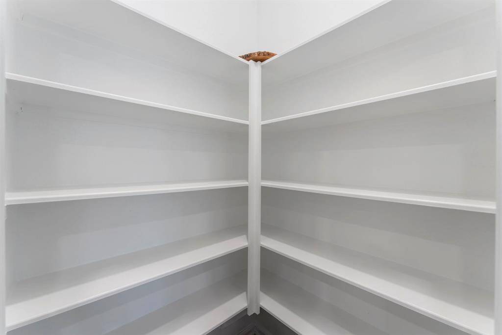 The oversized pantry has ample shelving and storage!