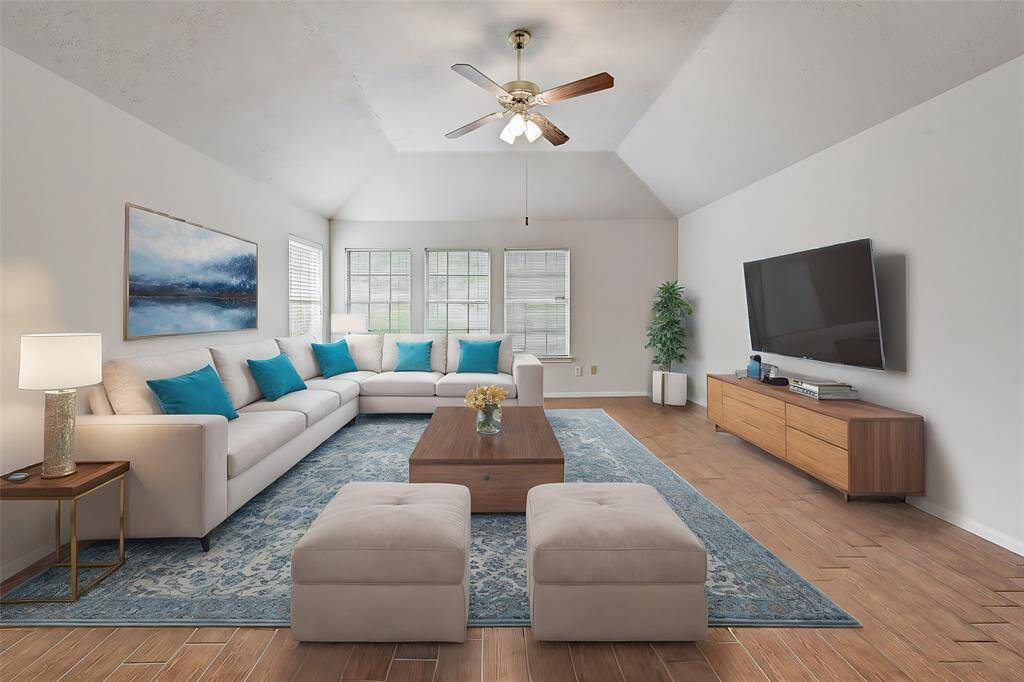 Upstairs game room virtually staged.